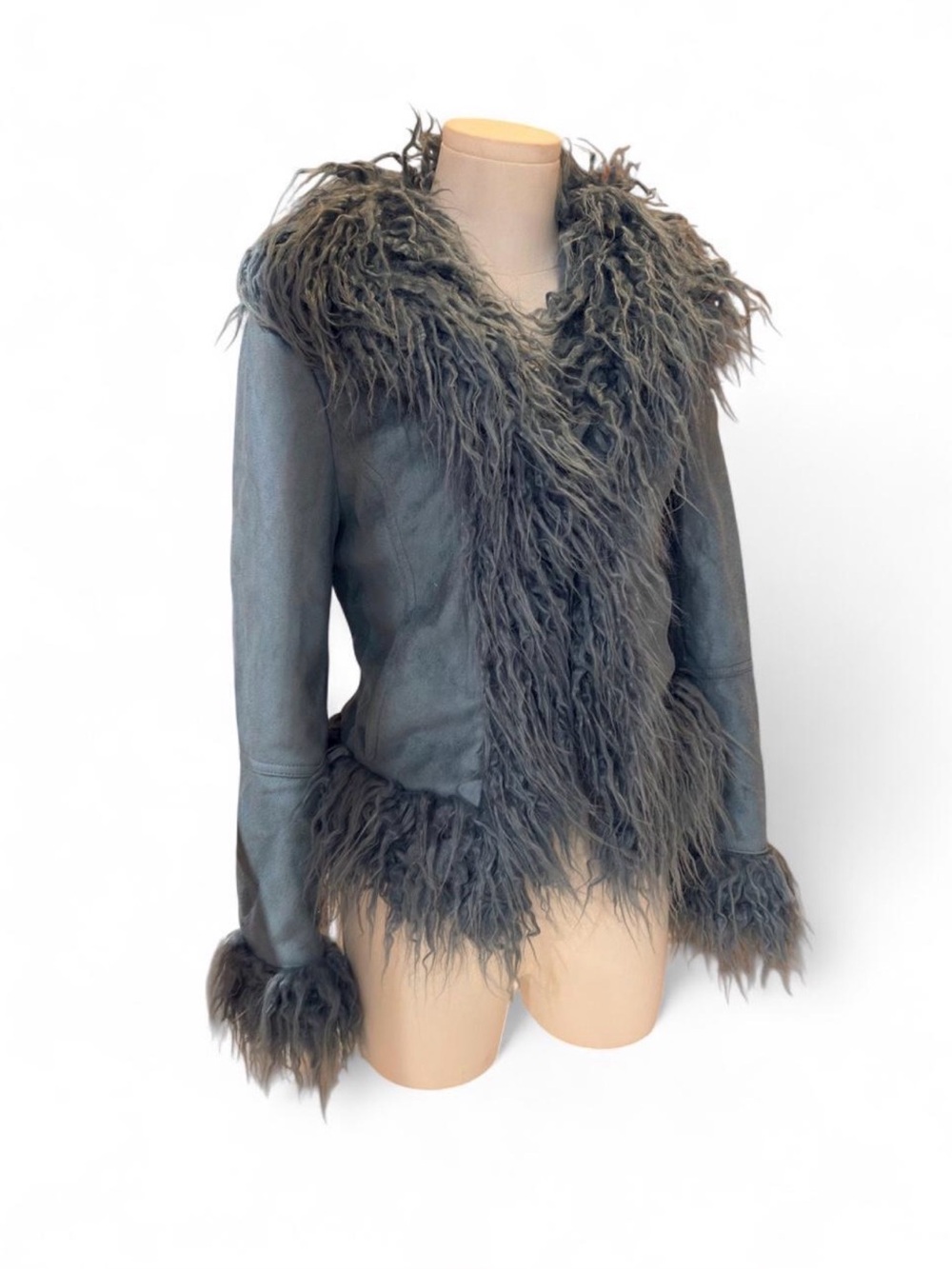 NWT Urban Outfitters Blue Faux Fur Trim Penny Lane Y2K Mongolian Afghan Jacket